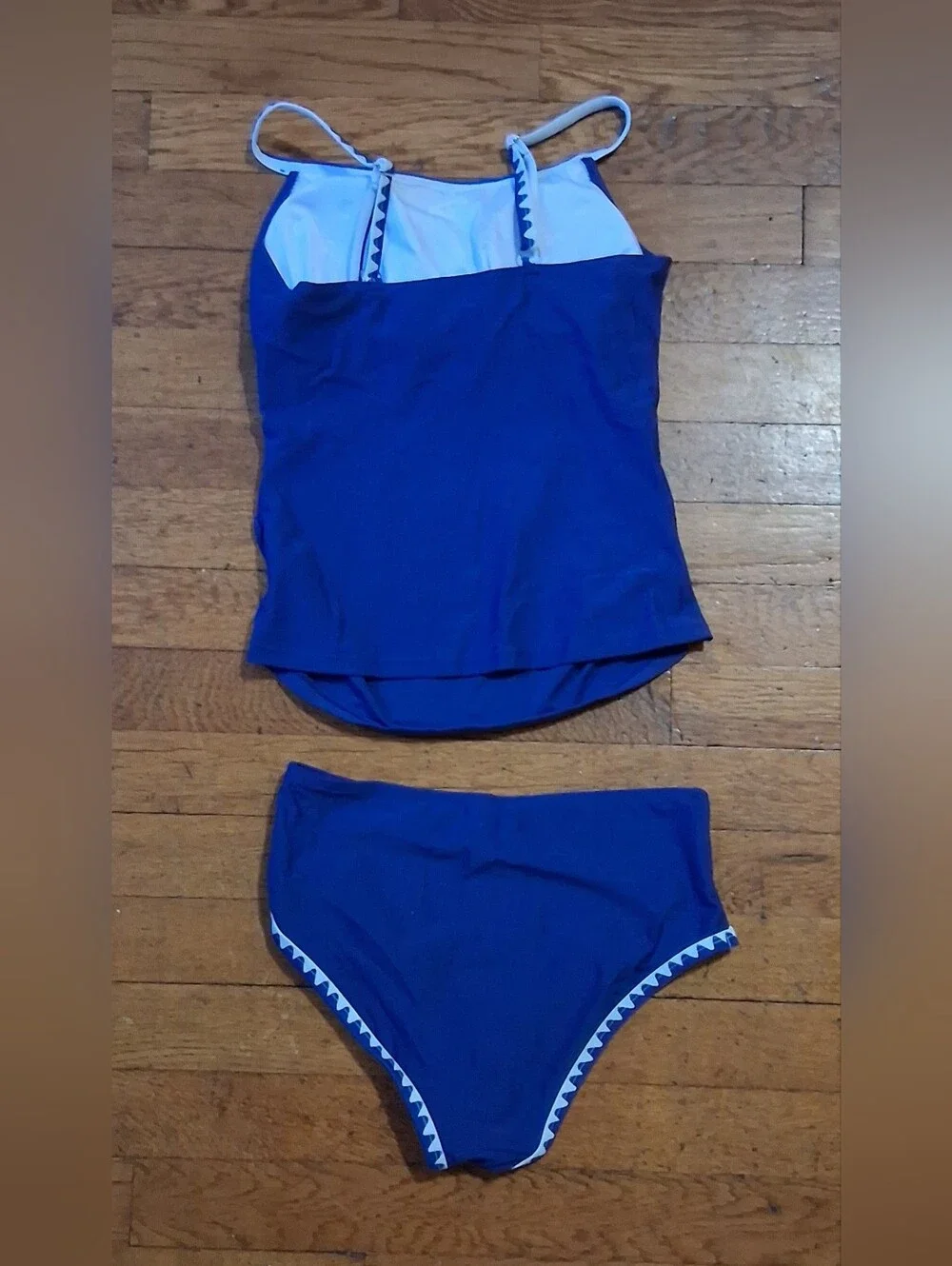 Royal Blue Two-Piece Tankini Swim Set with Chevron Trim